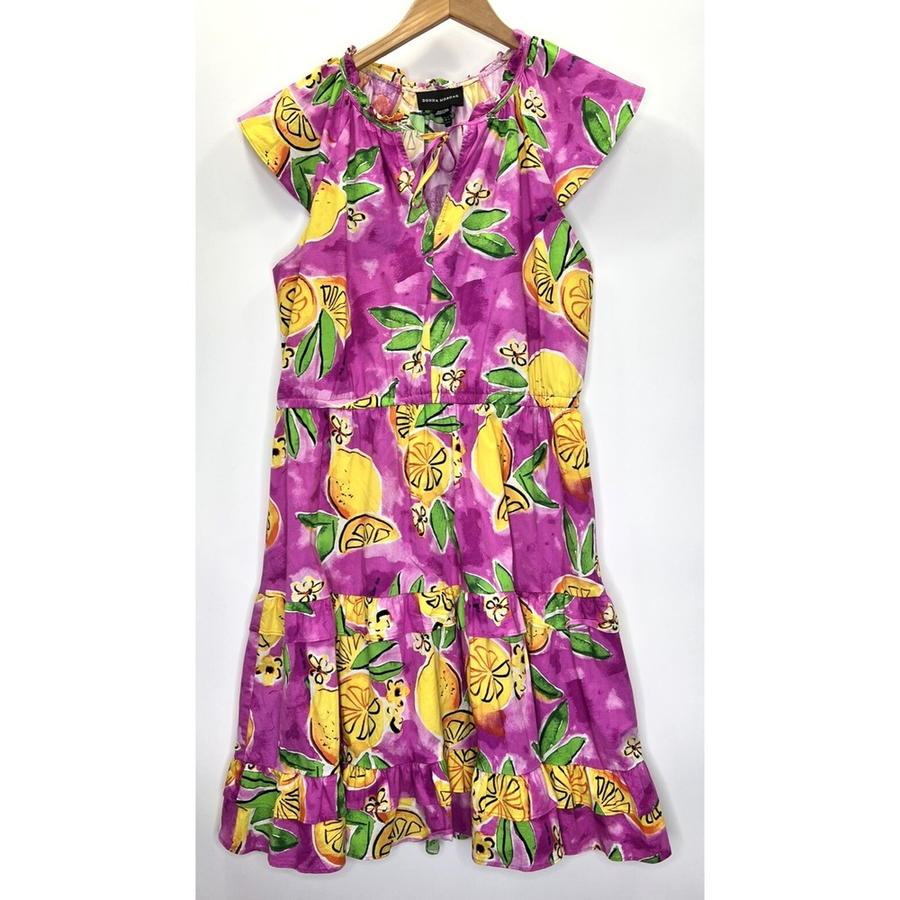 Donna Morgan Lemon Printed Flutter Cap Sleeve Ruffled Tiered Dress Size 12
